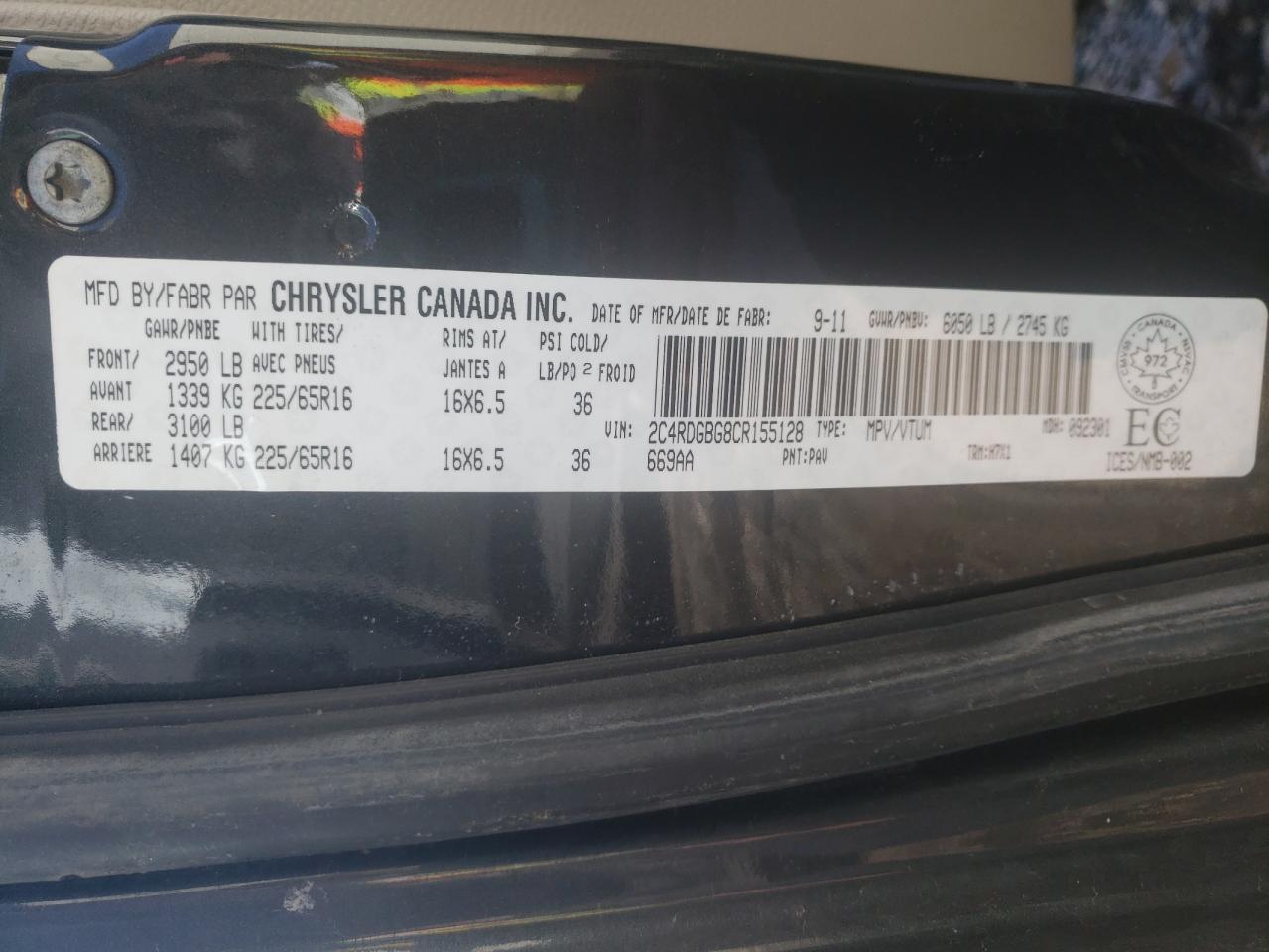 Photo 10 from auction – 2012 DODGE GRAND CARA with VIN 2C4RDGBG8CR155128
