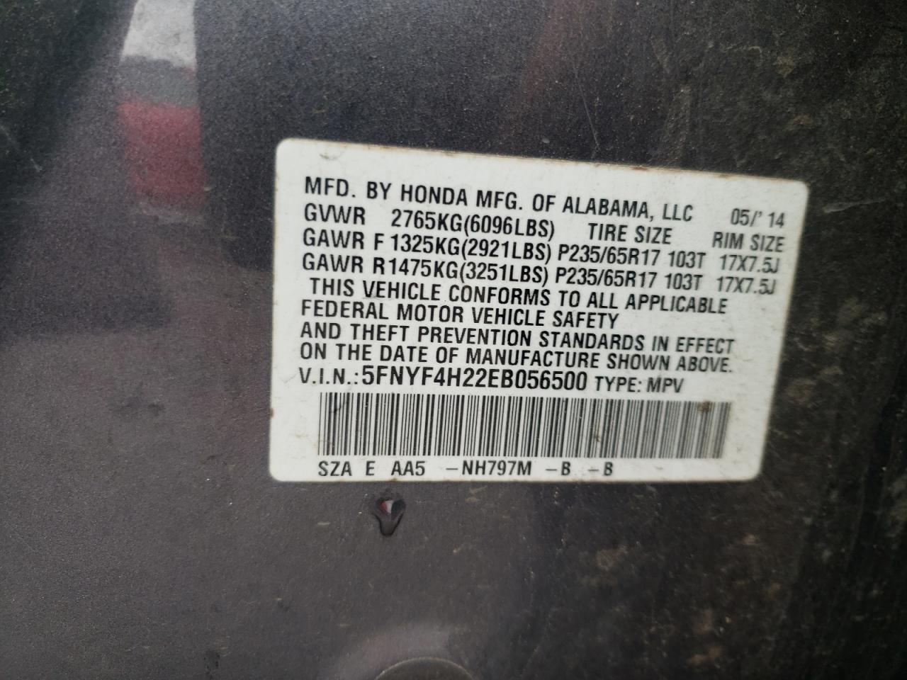 صورة رقم 10 من المزاد - 2014 HONDA PILOT LX مع VIN 5FNYF4H22EB056500