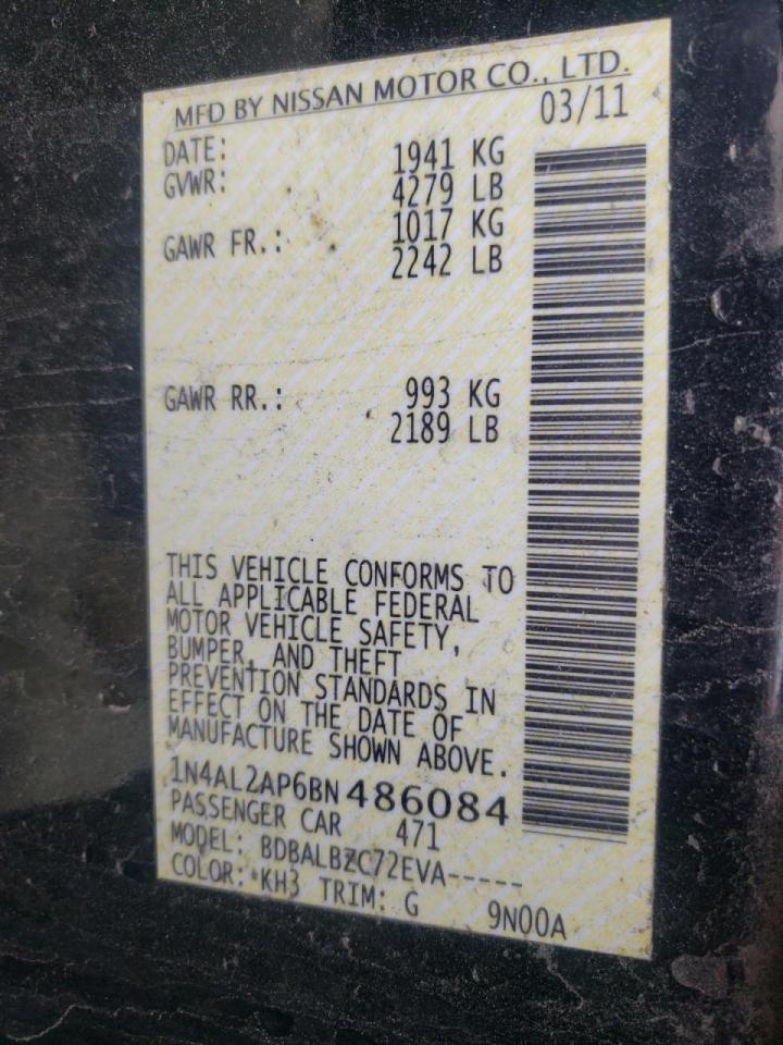 Photo 10 from auction – 2011 NISSAN ALTIMA BAS with VIN 1N4AL2AP6BN486084