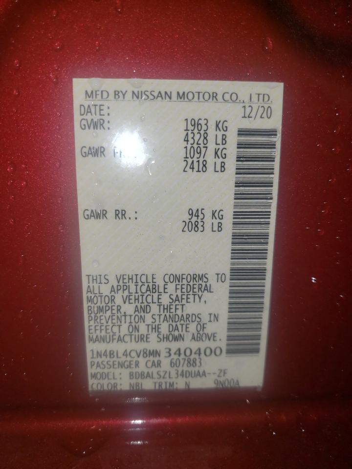 Photo 10 from auction – 2021 NISSAN ALTIMA SR with VIN 1N4BL4CV8MN340400