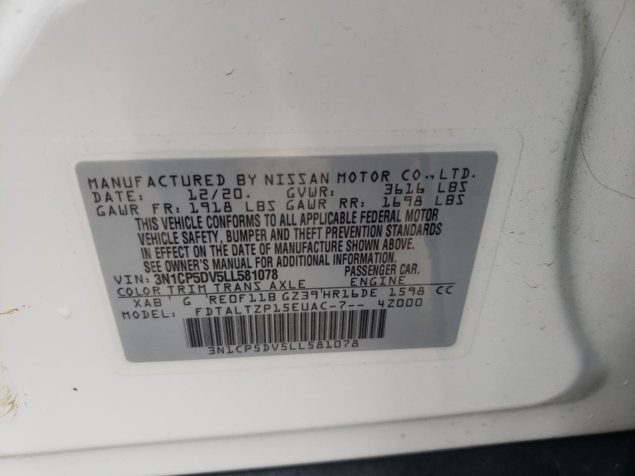 Photo 10 from auction – 2020 NISSAN KICKS SR with VIN 3N1CP5DV5LL581078