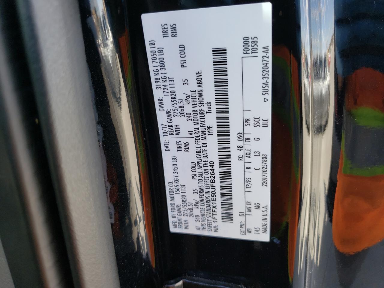 Photo 10 from auction – 2018 FORD F150 SUPER with VIN 1FTFX1E50JFB26440