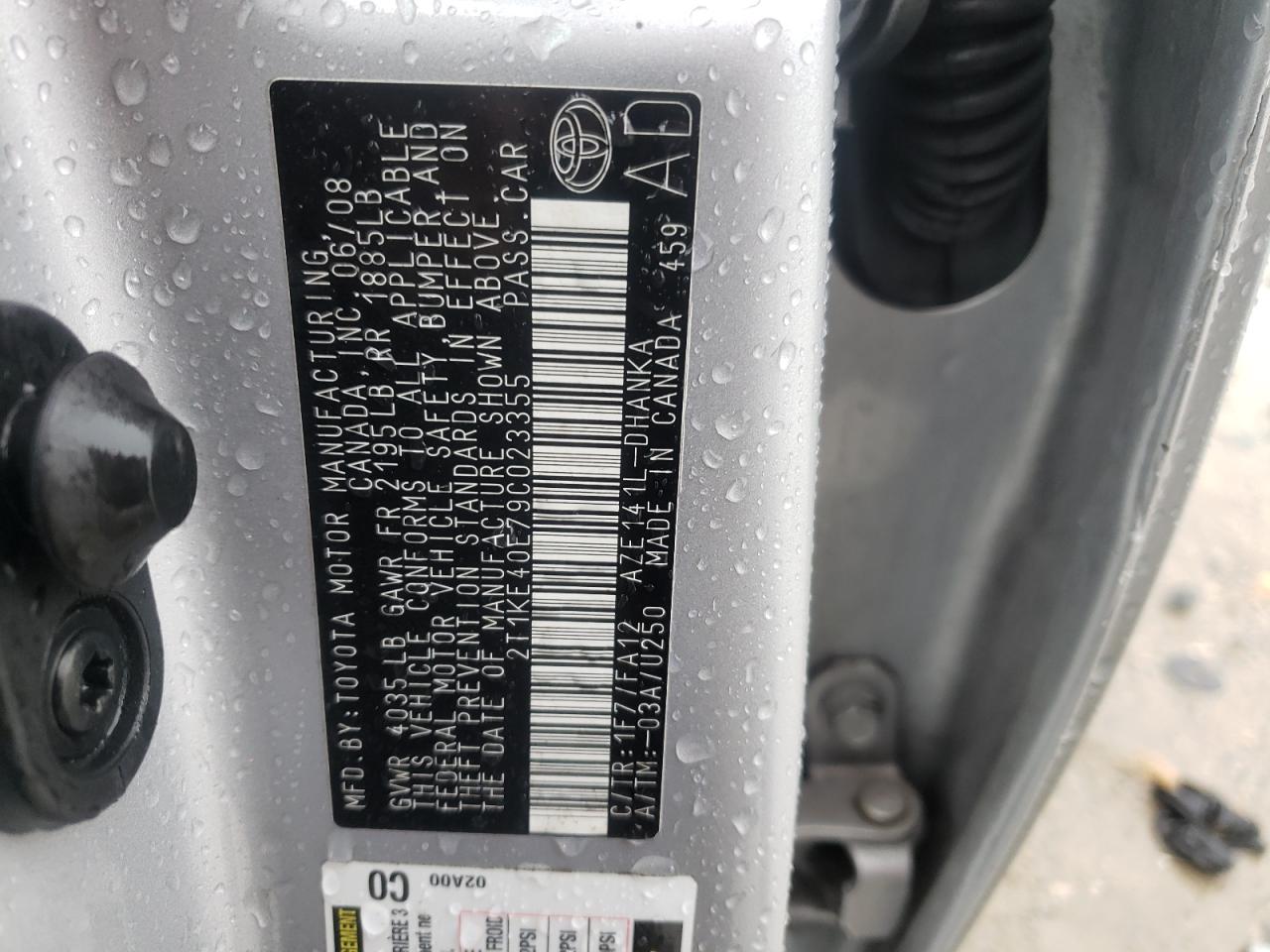 Photo 10 from auction – 2009 TOYOTA COROLLA MA with VIN 2T1KE40E79C023355