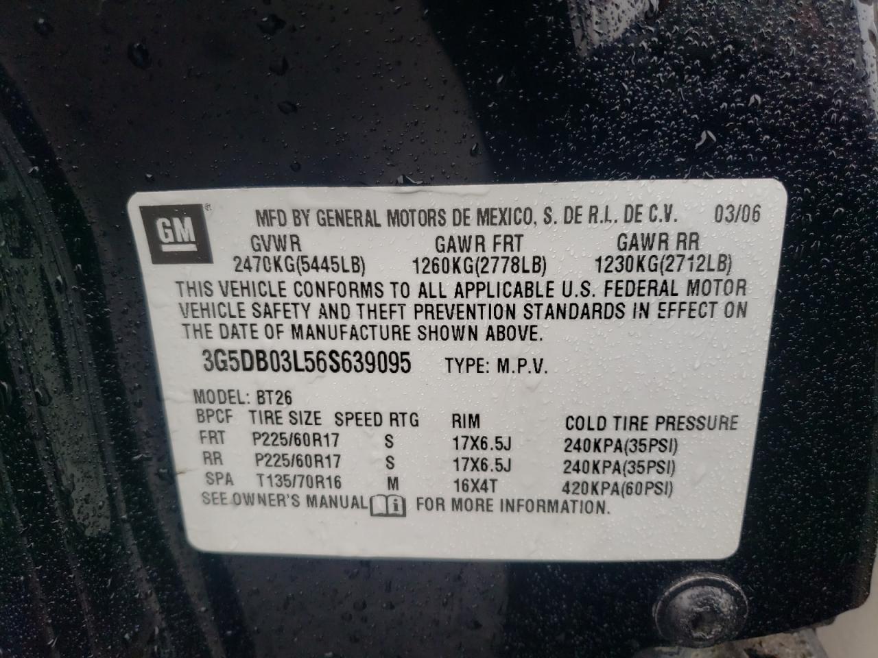 Photo 10 from auction – 2006 BUICK RENDEZVOUS with VIN 3G5DB03L56S639095