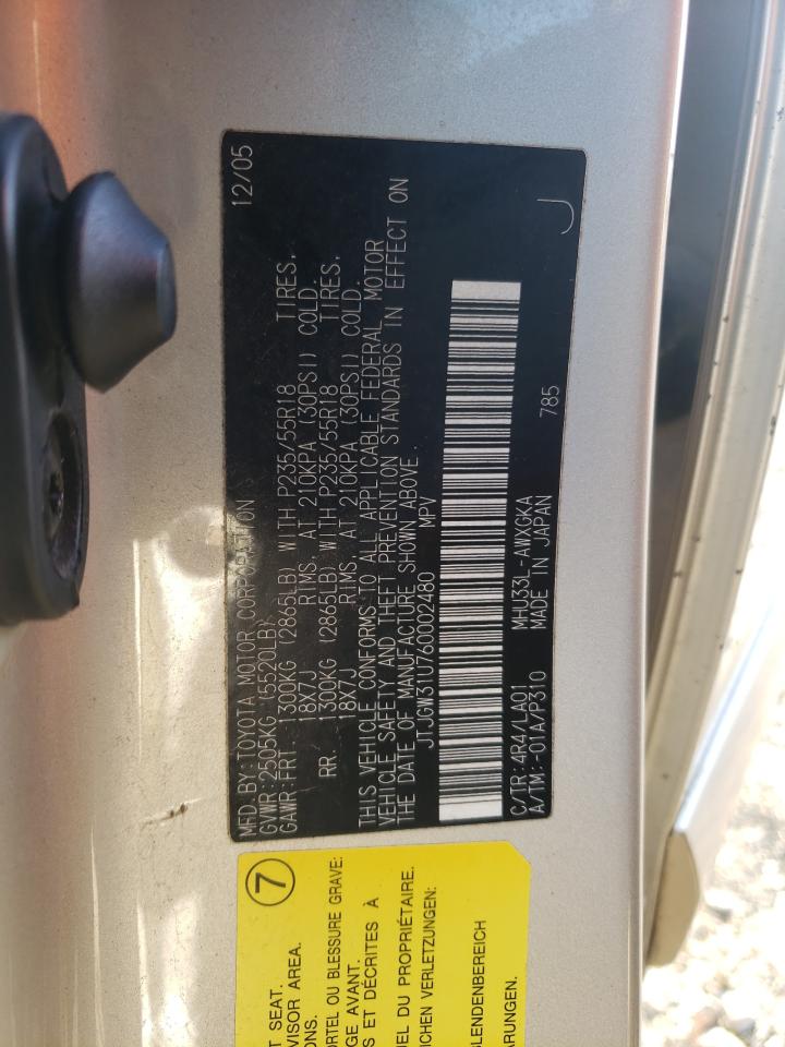 Photo 10 from auction – 2006 LEXUS RX 400 with VIN JTJGW31U760002480