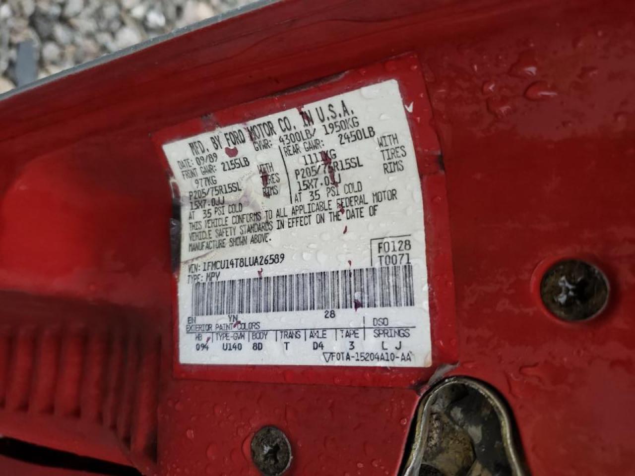 Photo 10 from auction – 1990 FORD BRONCO II with VIN 1FMCU14T8LUA26589
