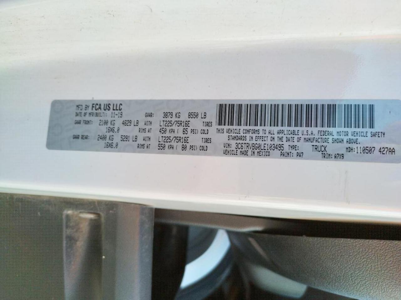 Photo 10 from auction – 2020 RAM PROMASTER with VIN 3C6TRVBG0LE103495