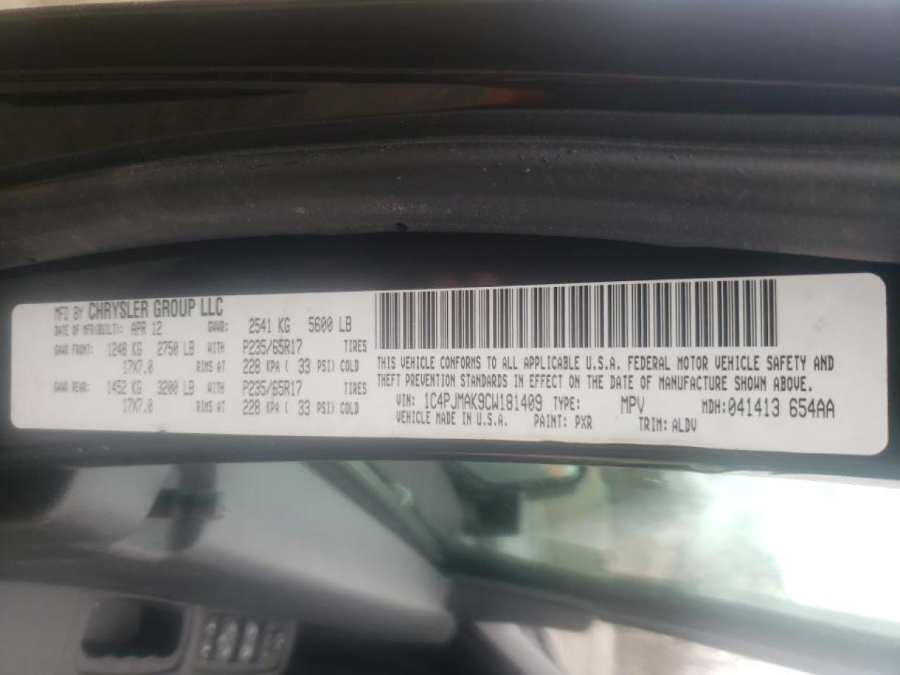 Photo 10 from auction – 2012 JEEP LIBERTY SP with VIN 1C4PJMAK9CW181409