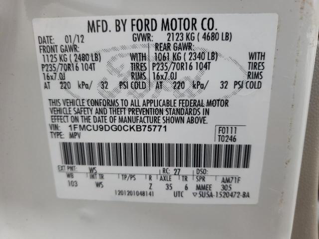 Photo 10 from auction – 2012 FORD ESCAPE XLT with VIN 1FMCU9DG0CKB75771