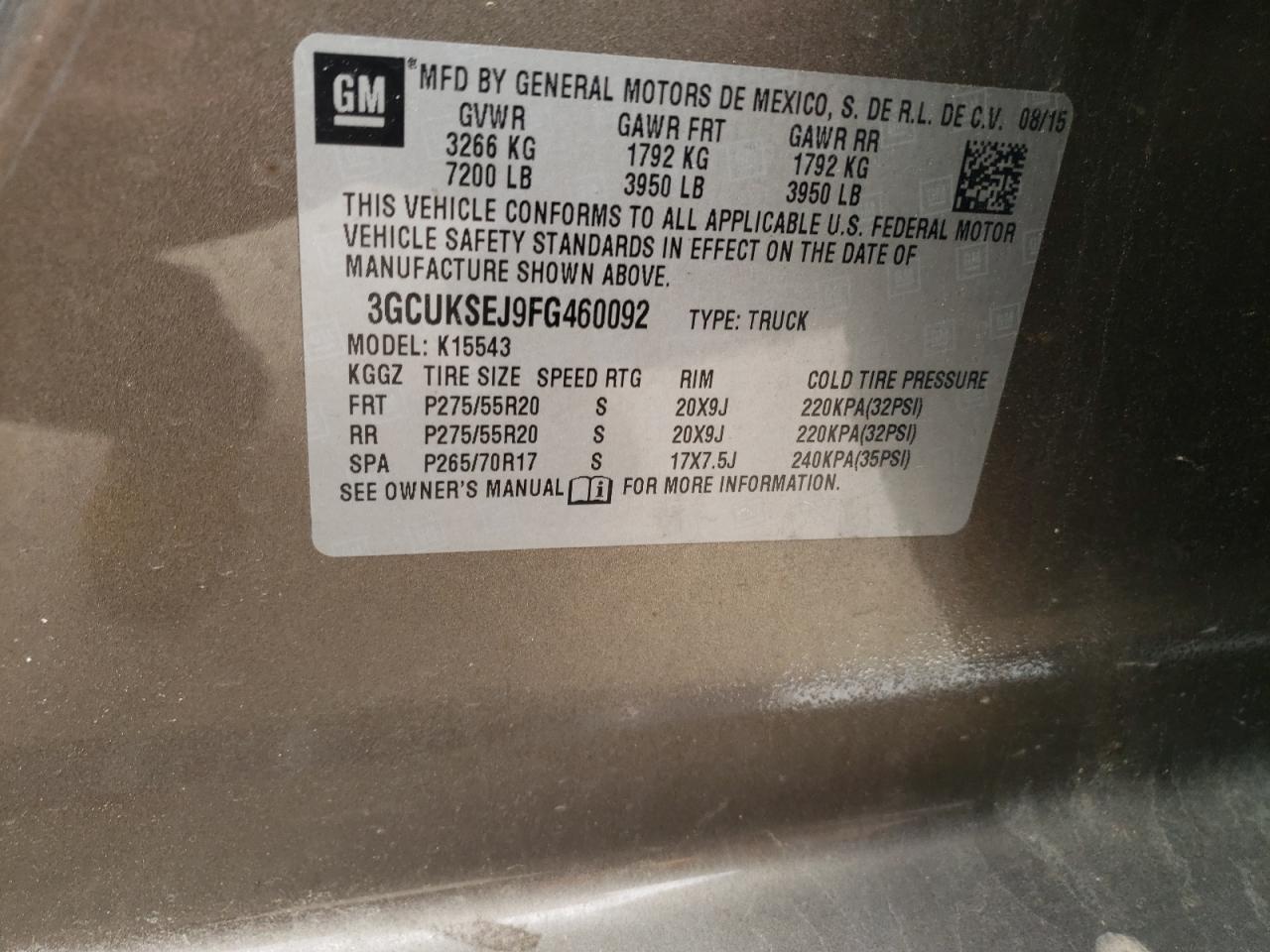 Photo 10 from auction – 2015 CHEVROLET SILVERADO with VIN 3GCUKSEJ9FG460092