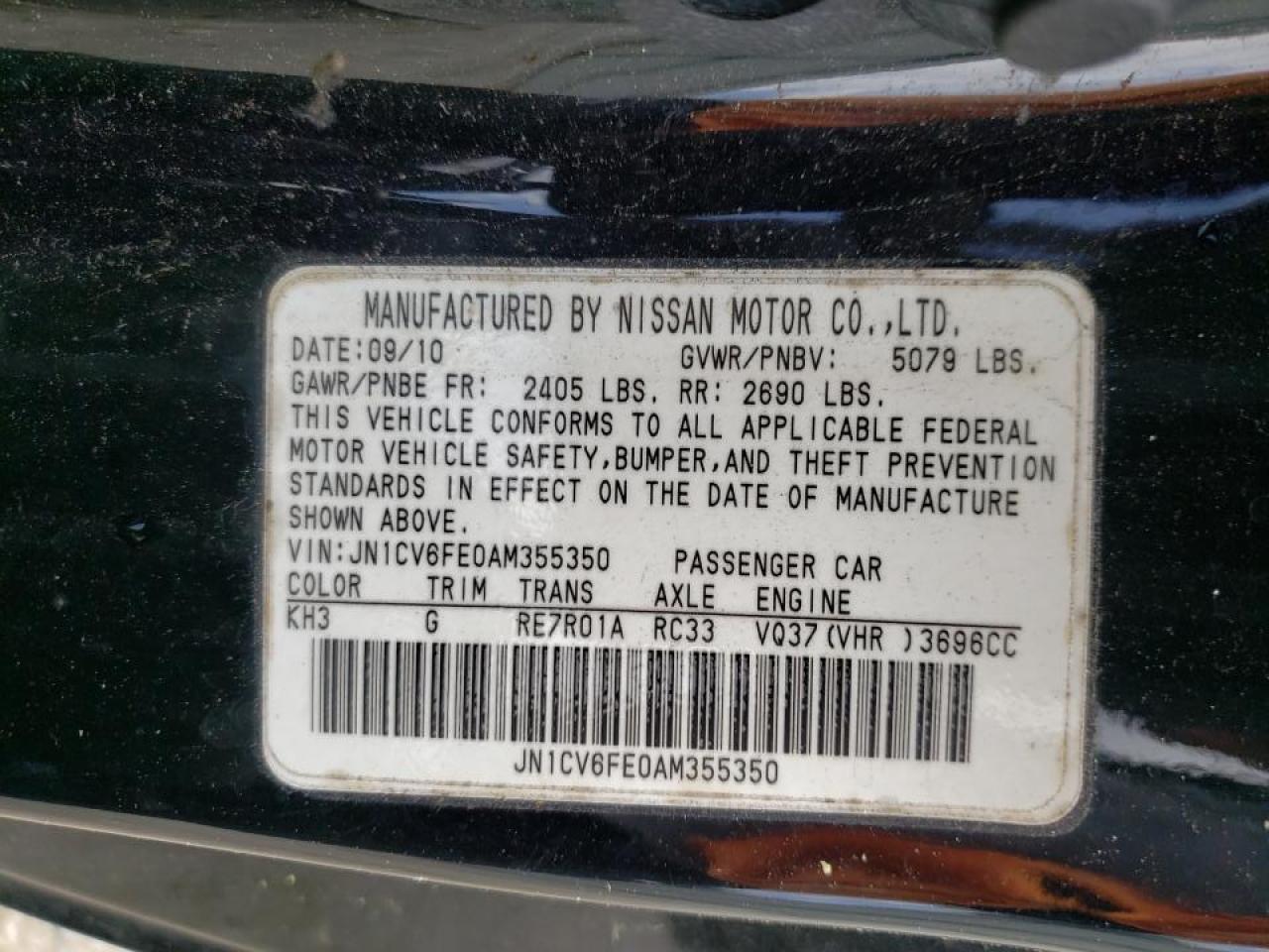 Photo 10 from auction – 2010 INFINITI G37 BASE with VIN JN1CV6FE0AM355350