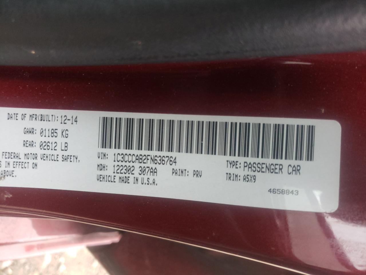 Photo 10 from auction – 2015 CHRYSLER 200 LIMITE with VIN 1C3CCCAB2FN636764