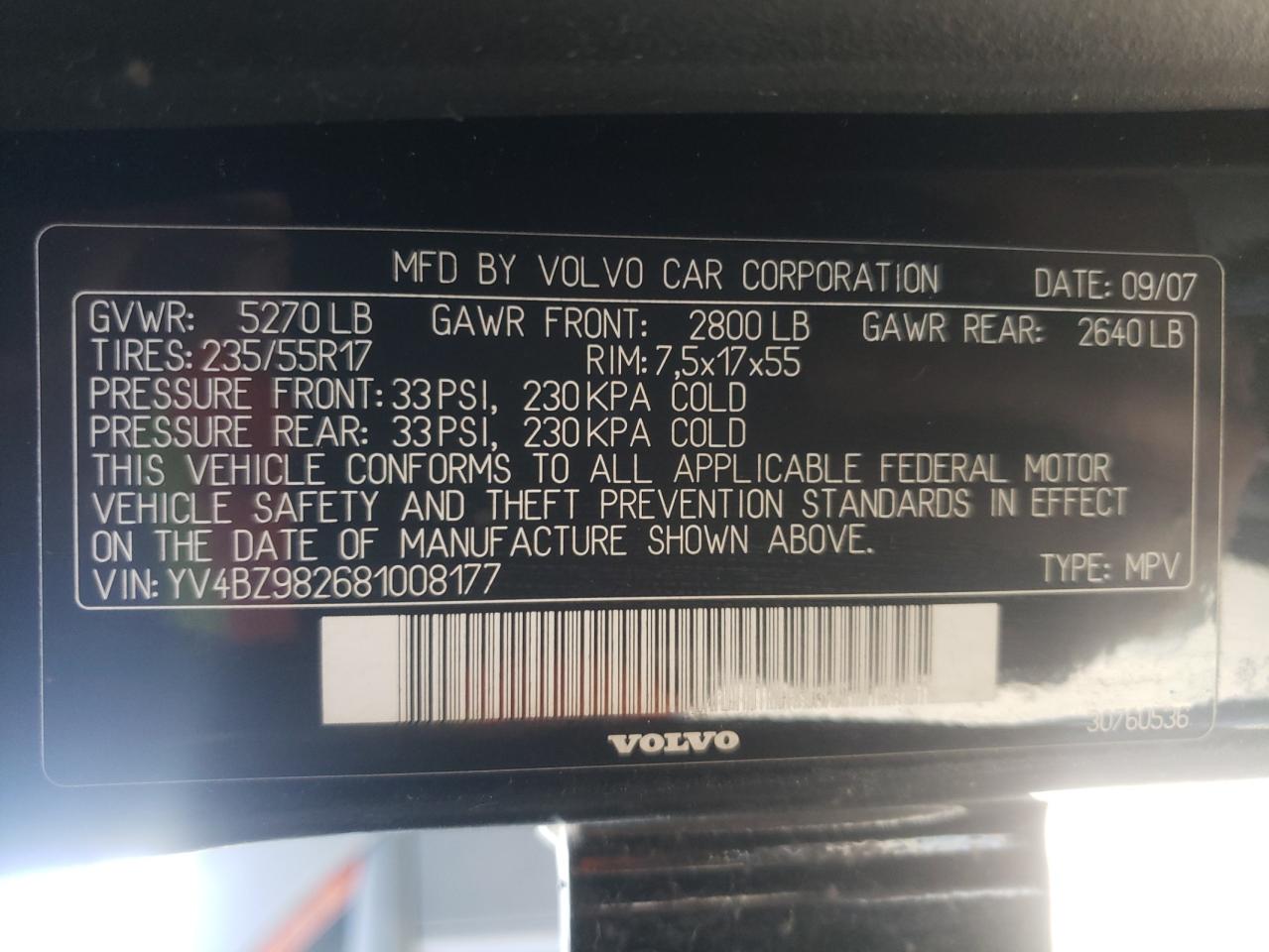 Photo 10 from auction – 2008 VOLVO XC70 with VIN YV4BZ982681008177