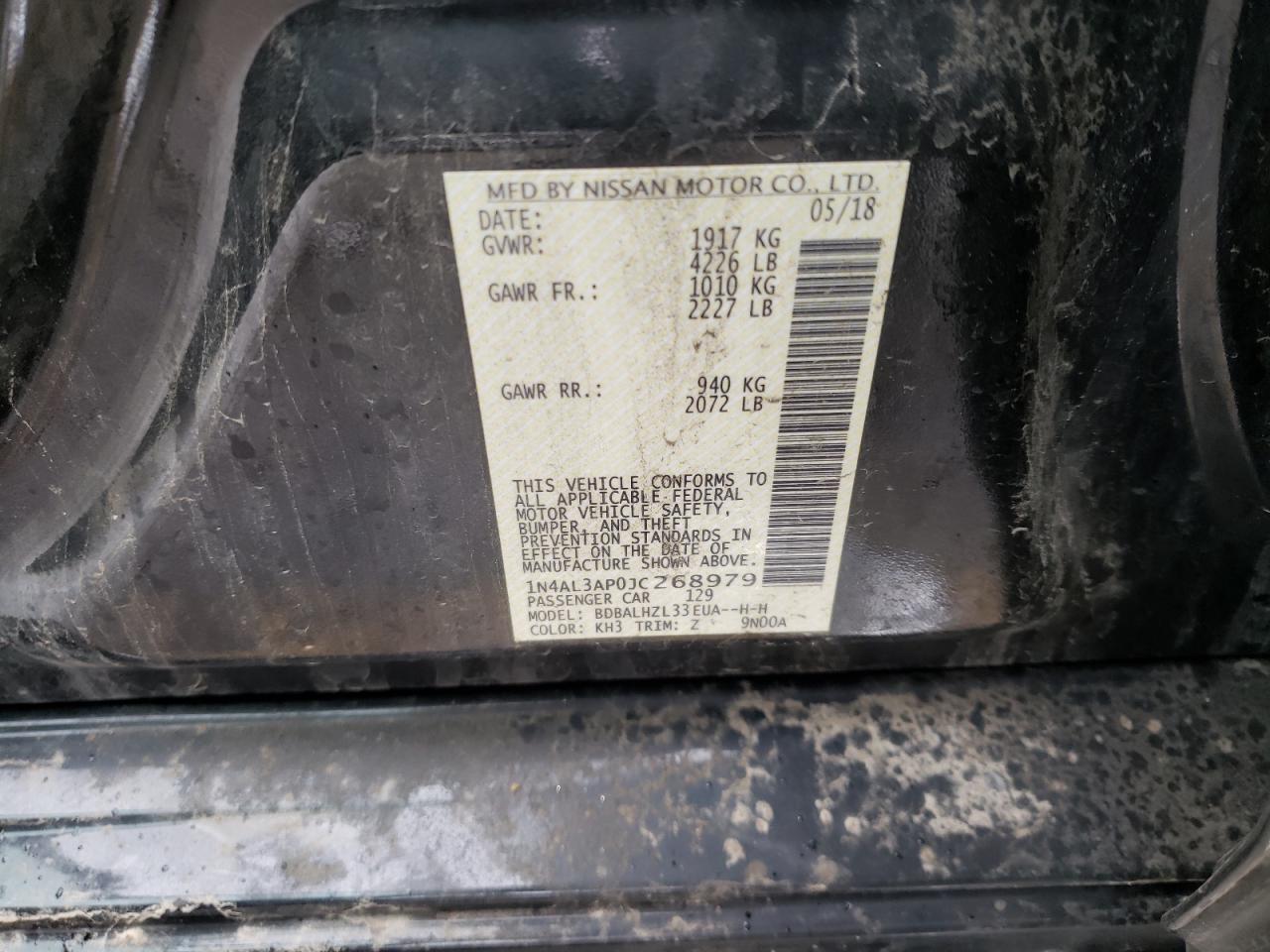 Photo 10 from auction – 2018 NISSAN ALTIMA 2.5 with VIN 1N4AL3AP0JC268979