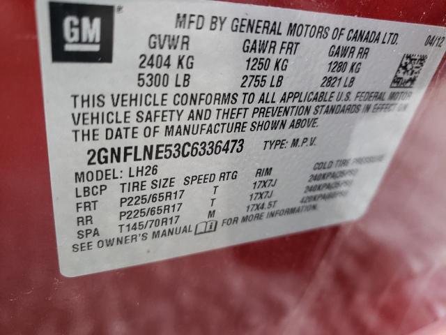 Photo 10 from auction – 2012 CHEVROLET EQUINOX LT with VIN 2GNFLNE53C6336473