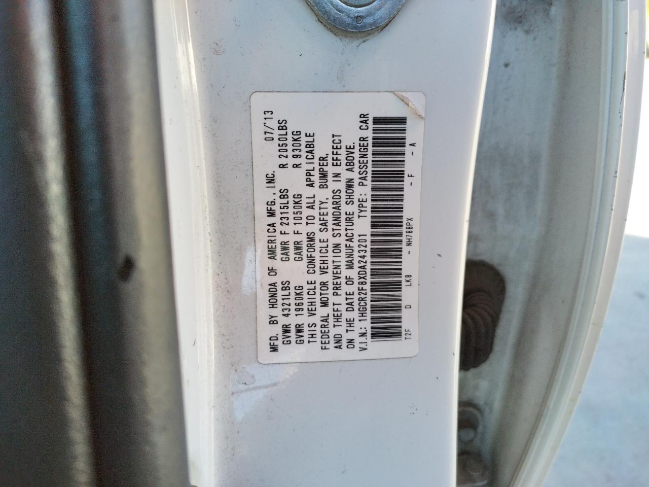 Photo 10 from auction – 2013 HONDA ACCORD EXL with VIN 1HGCR2F8XDA243201