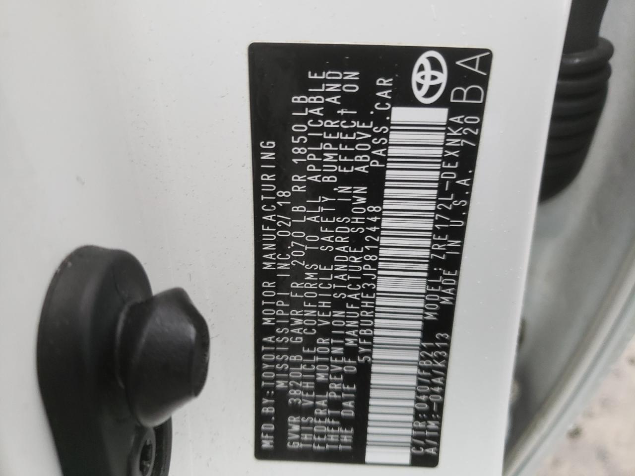 Photo 10 from auction – 2018 TOYOTA COROLLA with VIN 5YFBURHE3JP812448