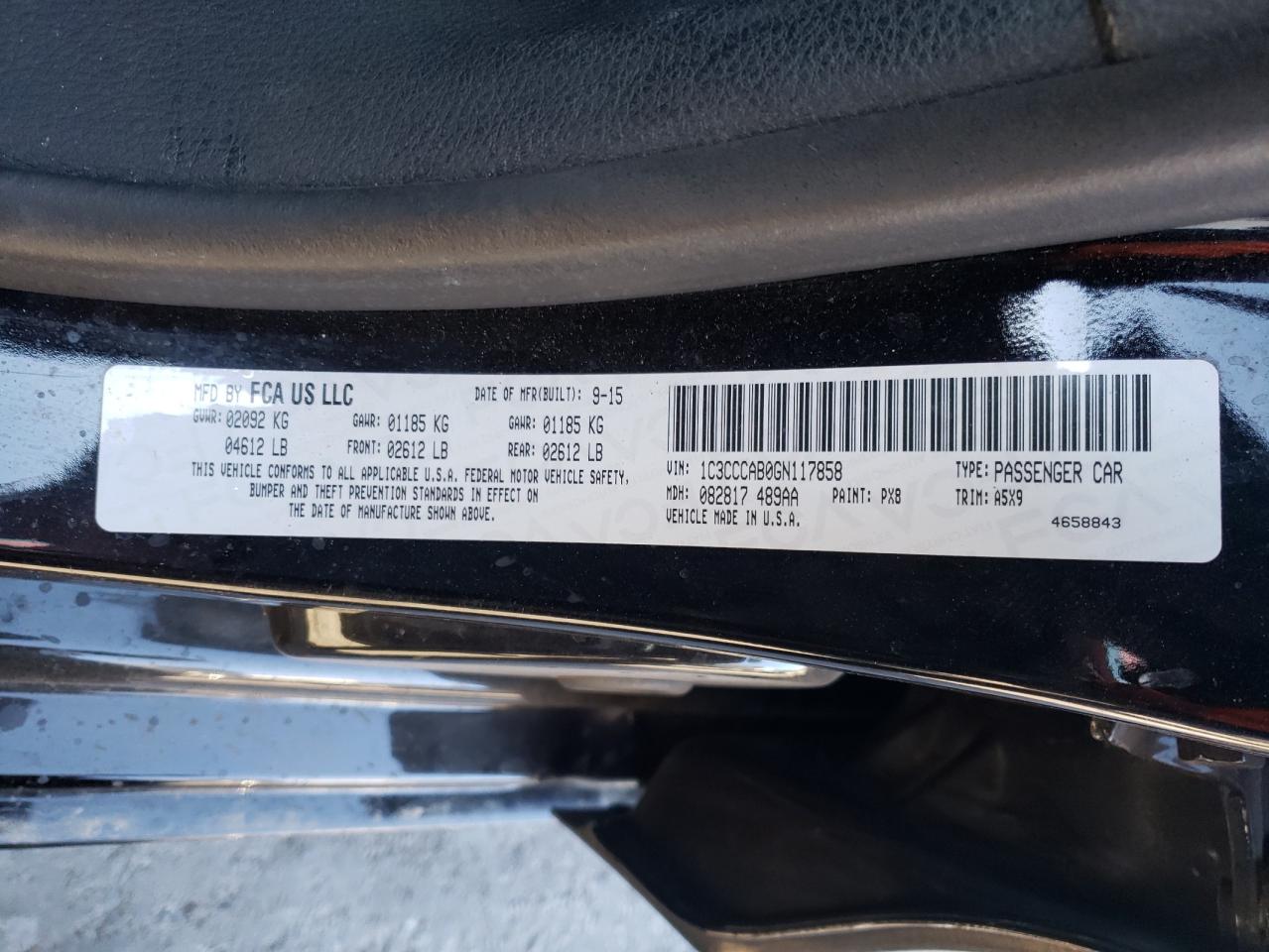 Photo 10 from auction – 2016 CHRYSLER 200 LIMITE with VIN 1C3CCCAB0GN117858