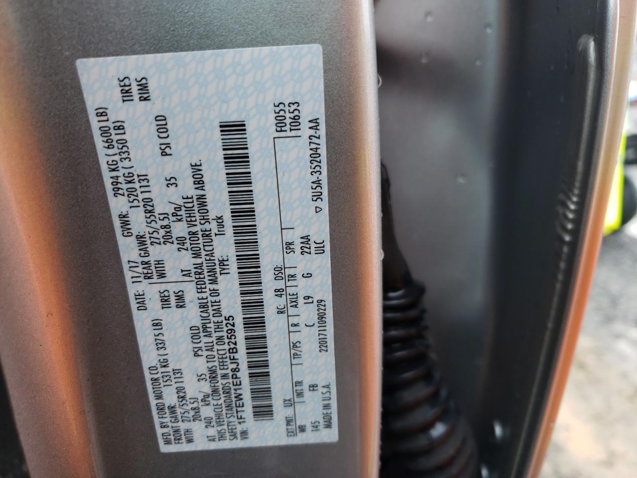 Photo 10 from auction – 2018 FORD F150 SUPER with VIN 1FTEW1EP8JFB25925