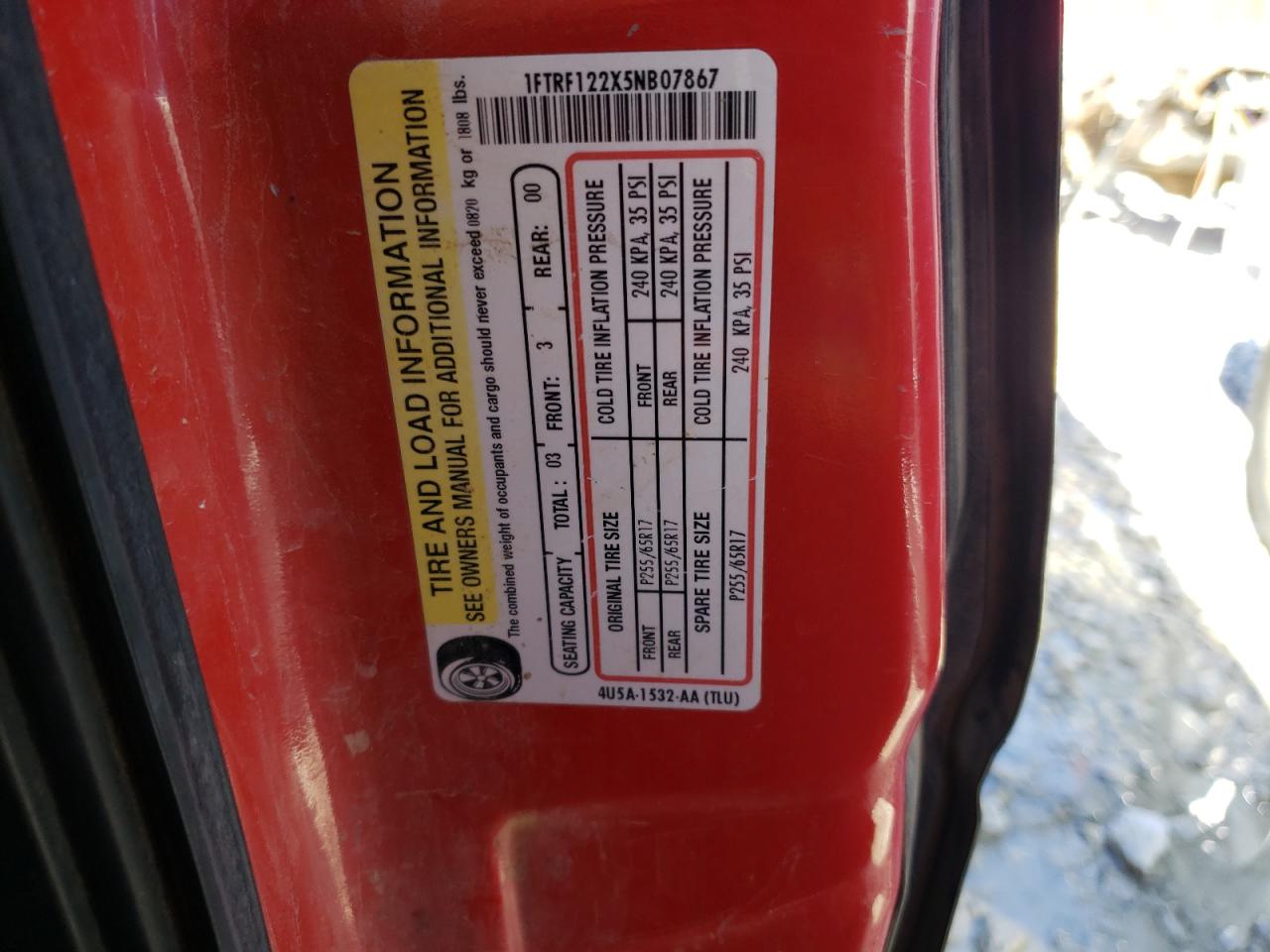 Photo 10 from auction – 2005 FORD F150 with VIN 1FTRF122X5NB07867