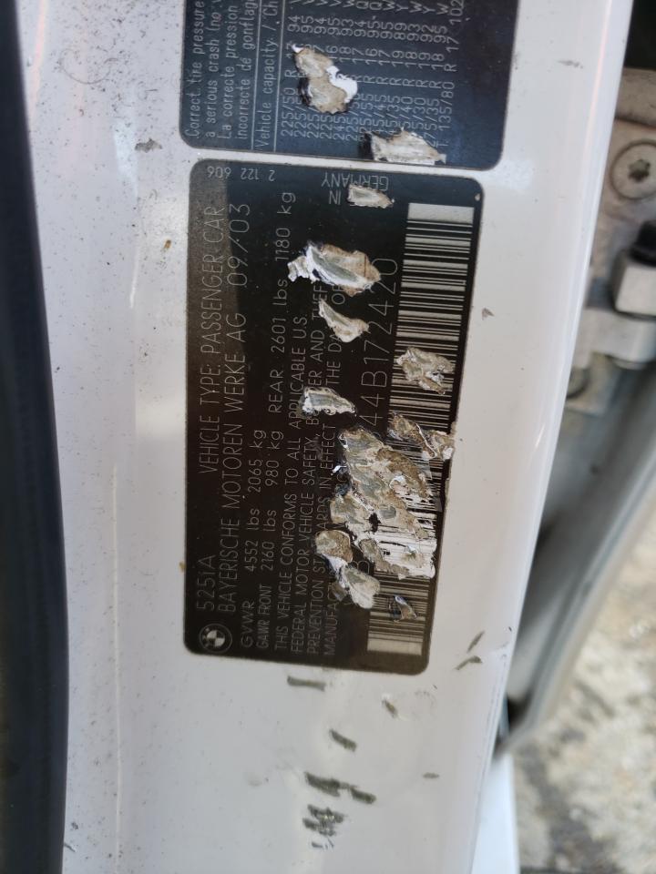 Photo 10 from auction – 2004 BMW 525 I with VIN WBANA53544B172420