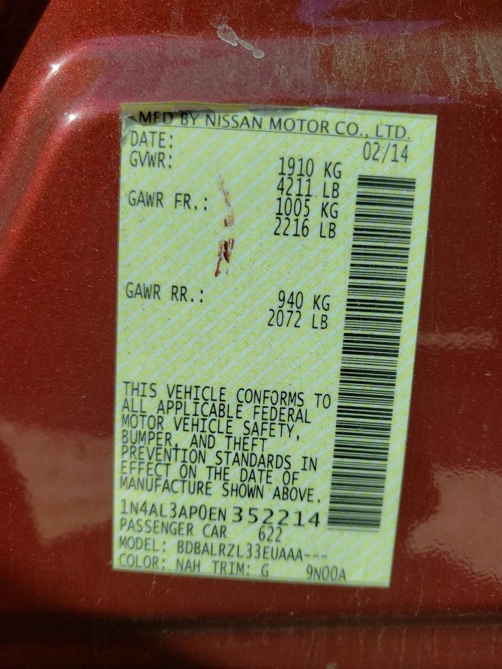 Photo 10 from auction – 2014 NISSAN ALTIMA 2.5 with VIN 1N4AL3AP0EN352214