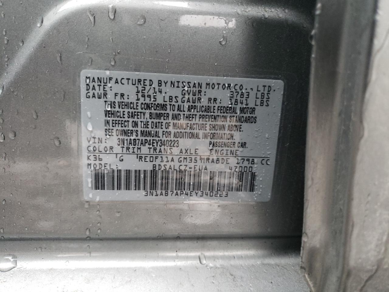 Photo 10 from auction – 2014 NISSAN SENTRA S with VIN 3N1AB7AP4EY340223