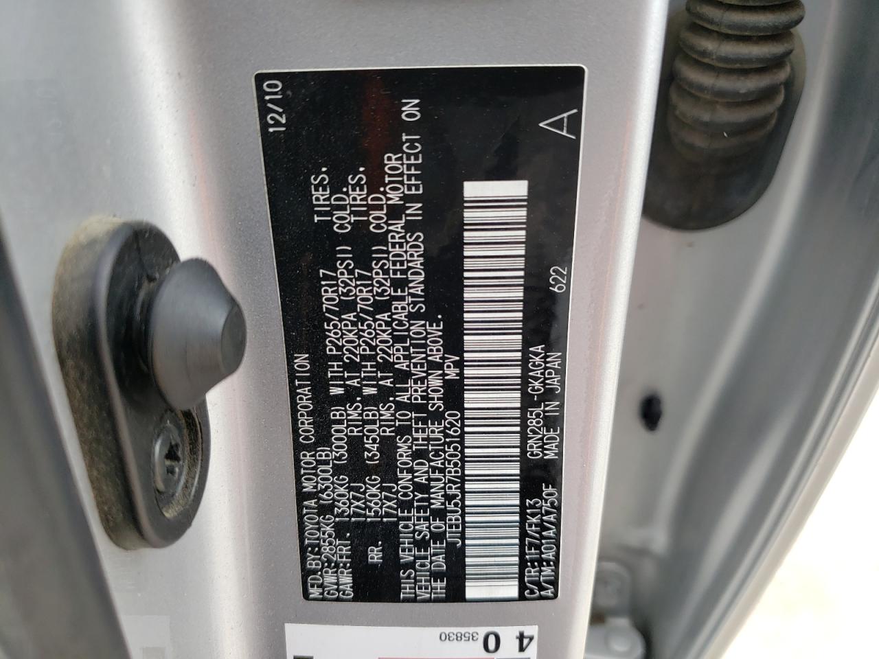 Zdjęcie 10 z aukcji – 2011 TOYOTA 4RUNNER SR z VIN JTEBU5JR7B5051620