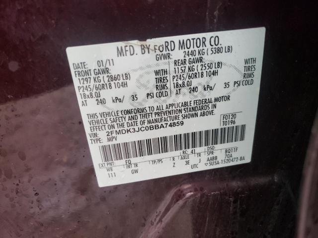 Photo 10 from auction – 2011 FORD EDGE SEL with VIN 2FMDK3JC0BBA74859