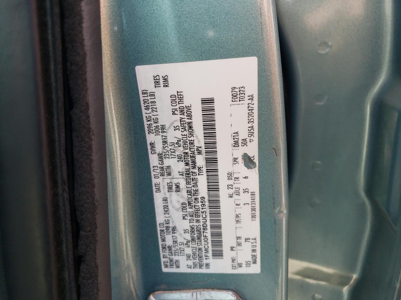 Photo 10 from auction – 2013 FORD ESCAPE S with VIN 1FMCU0F76DUC51959