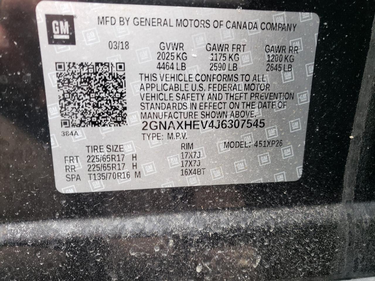 Photo 10 from auction – 2018 CHEVROLET EQUINOX LS with VIN 2GNAXHEV4J6307545