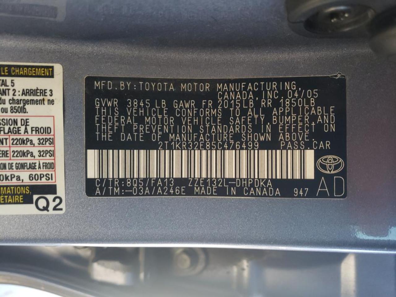 Photo 10 from auction – 2005 TOYOTA COROLLA MA with VIN 2T1KR32E85C476499