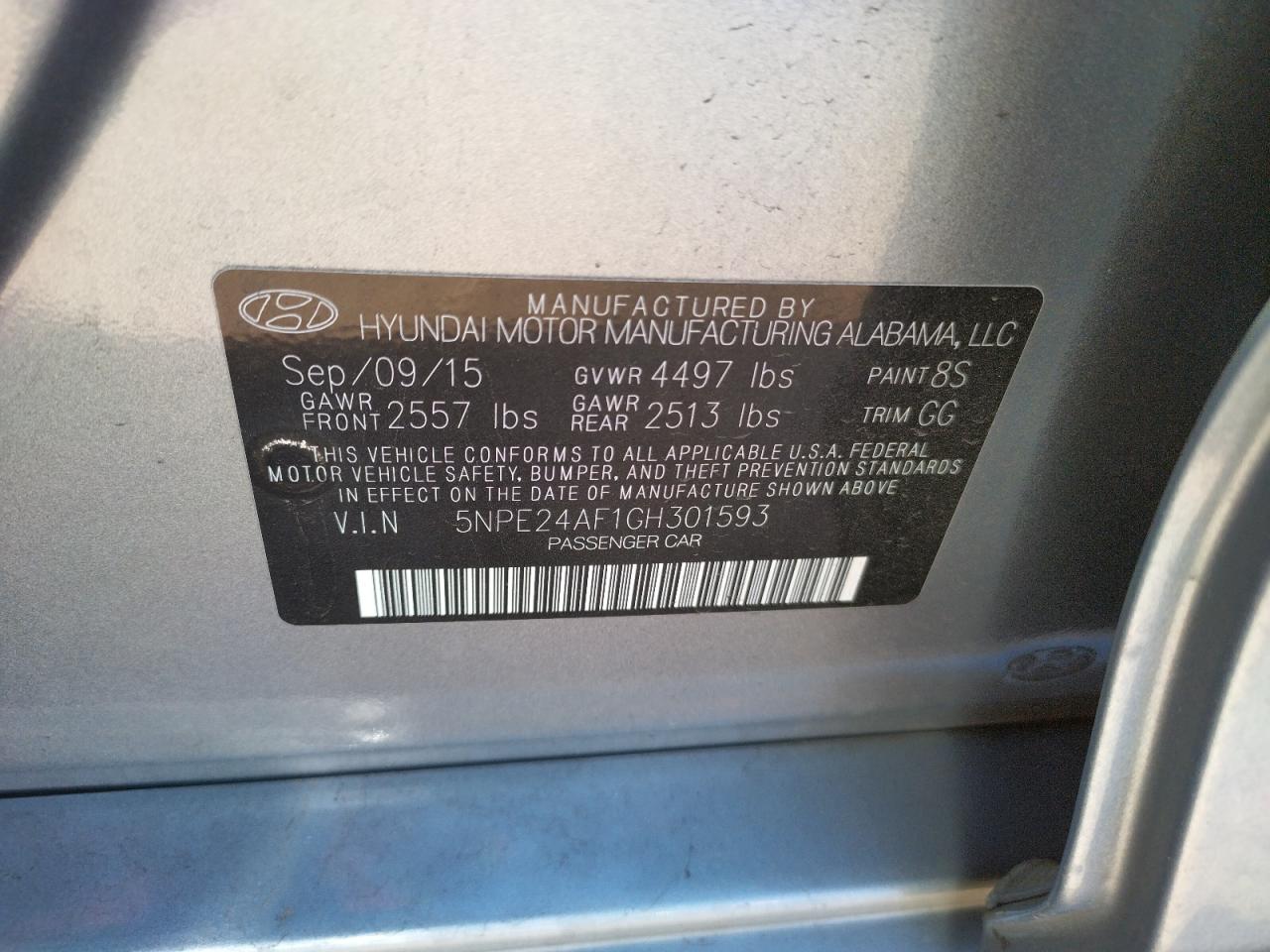Photo 10 from auction – 2016 HYUNDAI SONATA SE with VIN 5NPE24AF1GH301593