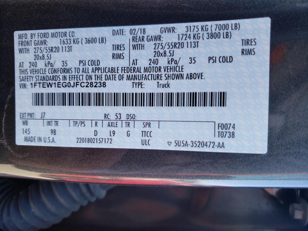 Photo 10 from auction – 2018 FORD F150 SUPER with VIN 1FTEW1EG0JFC28238