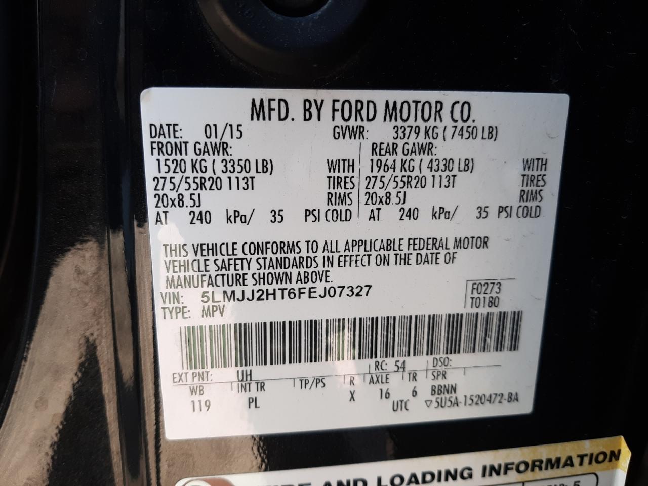 Photo 10 from auction – 2015 LINCOLN NAVIGATOR with VIN 5LMJJ2HT6FEJ07327