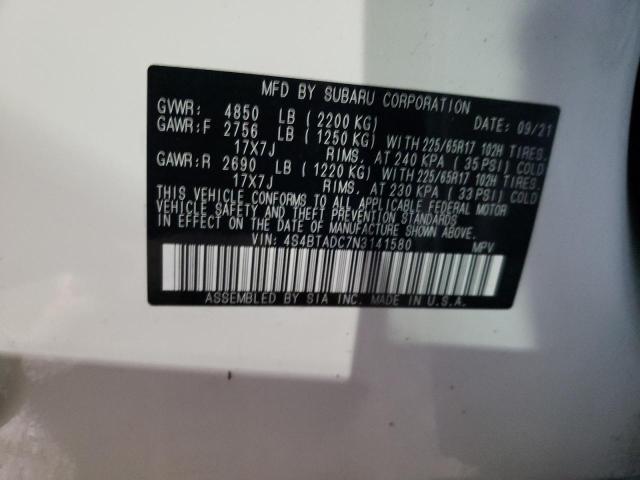 Photo 10 from auction – 2022 SUBARU OUTBACK PR with VIN 4S4BTADC7N3141580