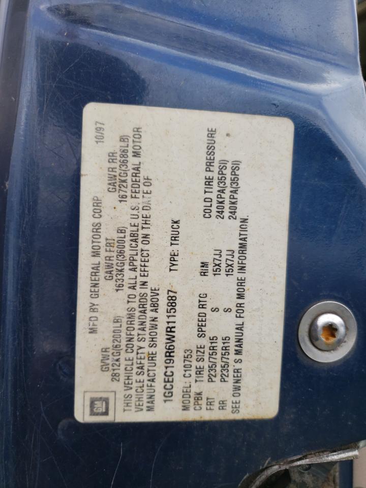 Photo 10 from auction – 1998 CHEVROLET GMT-400 C1 with VIN 1GCEC19R6WR115887