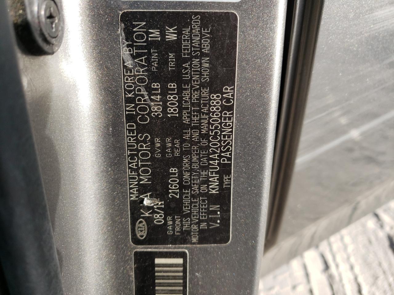 Photo 10 from auction – 2012 KIA FORTE EX with VIN KNAFU4A20C5506888