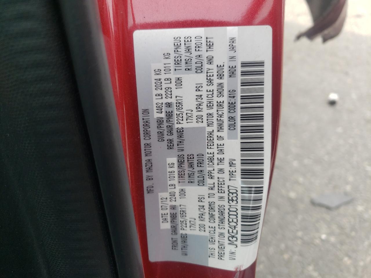 Photo 10 from auction – 2013 MAZDA CX-5 with VIN JM3KE4CE0D0135307