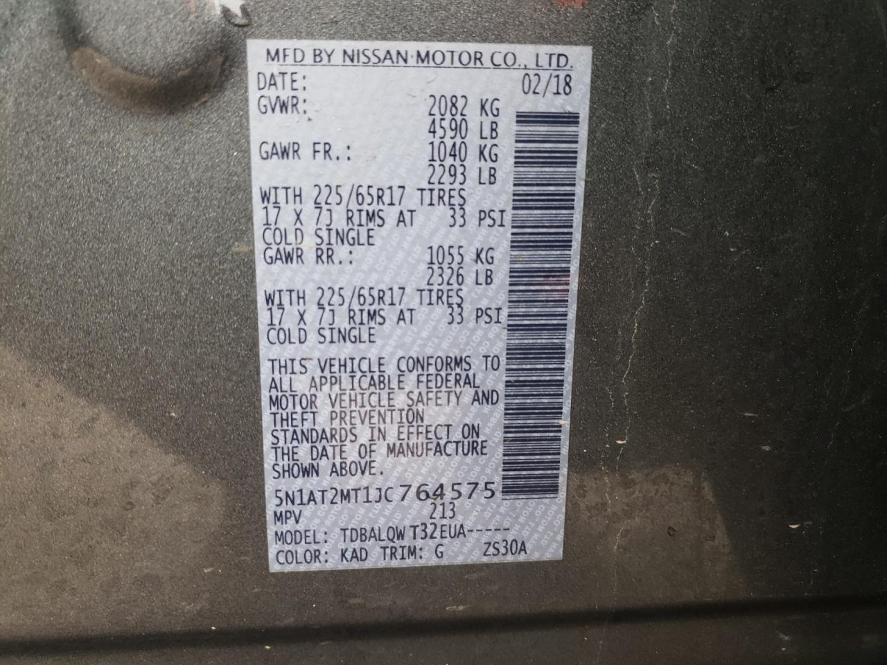 Photo 10 from auction – 2018 NISSAN ROGUE S with VIN 5N1AT2MT1JC764575