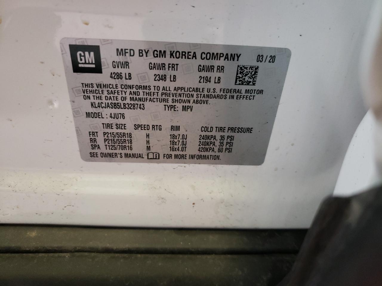 Photo 10 from auction – 2020 BUICK ENCORE PRE with VIN KL4CJASB5LB328743