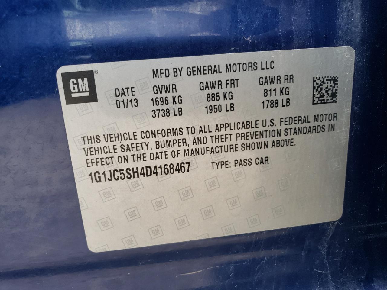 Photo 10 from auction – 2013 CHEVROLET SONIC LT with VIN 1G1JC5SH4D4168467