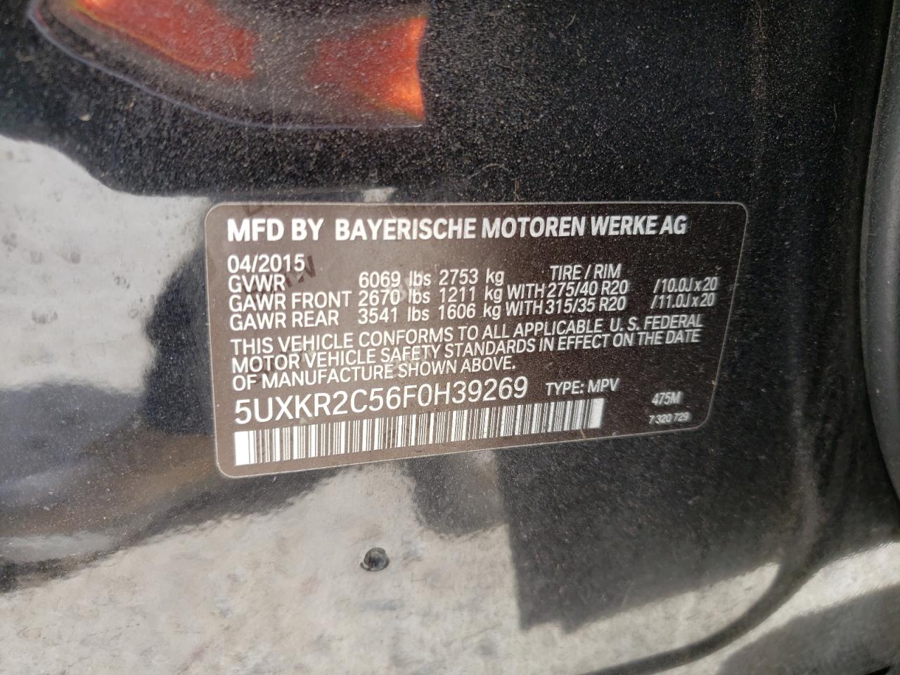 Photo 10 from auction – 2015 BMW X5 SDRIVE3 with VIN 5UXKR2C56F0H39269
