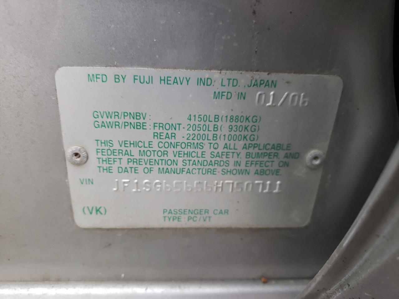 Photo 10 from auction – 2006 SUBARU FORESTER 2 with VIN JF1SG65656H750711
