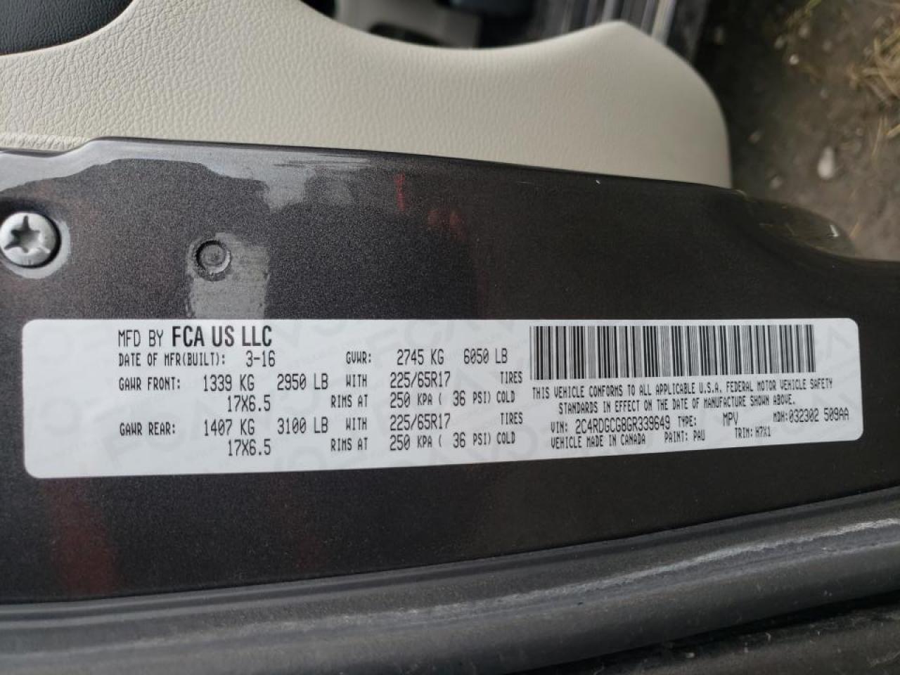 Photo 10 from auction – 2016 DODGE GRAND CARA with VIN 2C4RDGCG8GR339649