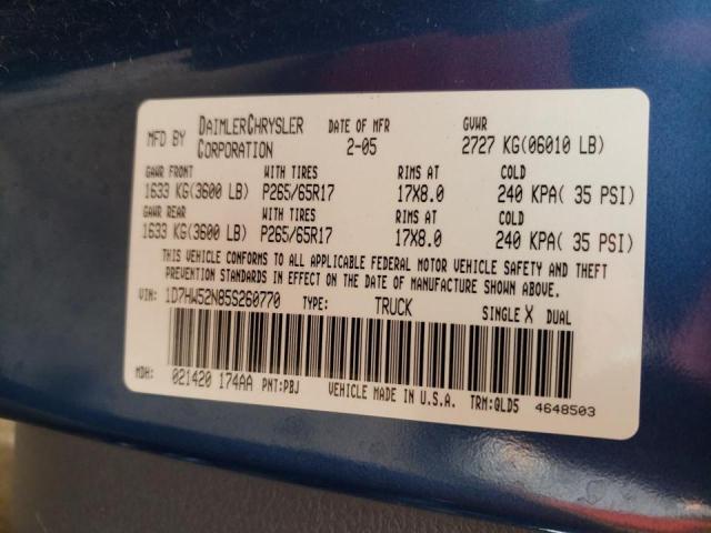 Photo 10 from auction – 2005 DODGE DAKOTA LAR with VIN 1D7HW52N85S260770