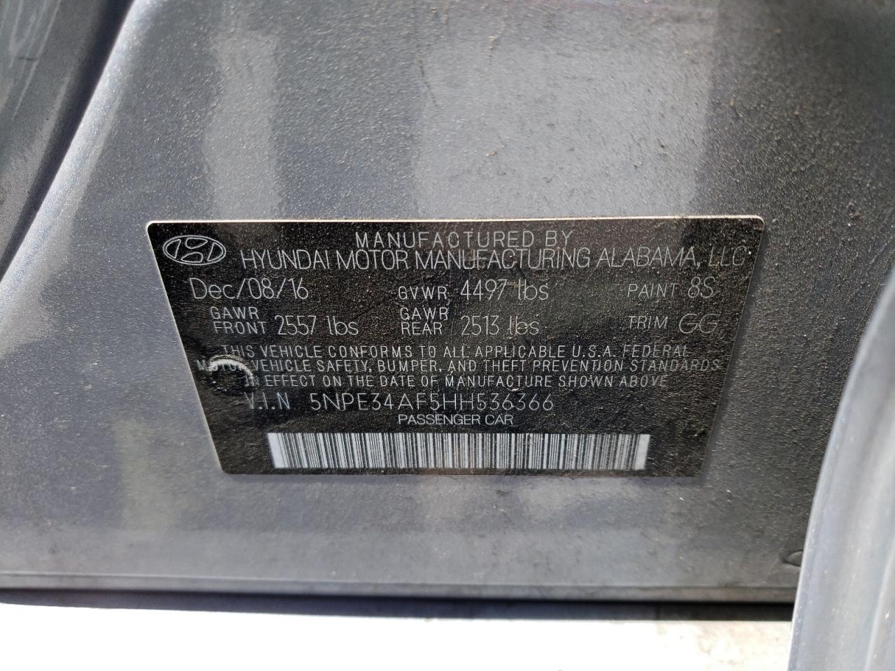 Photo 10 from auction – 2017 HYUNDAI SONATA SPO with VIN 5NPE34AF5HH536366