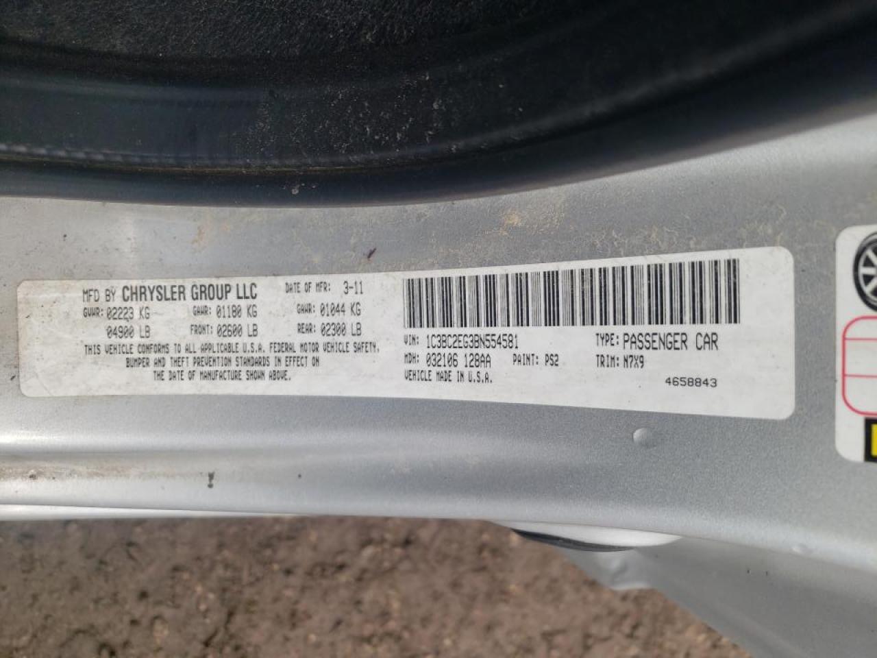 Photo 10 from auction – 2011 CHRYSLER 200 TOURIN with VIN 1C3BC2EG3BN554581