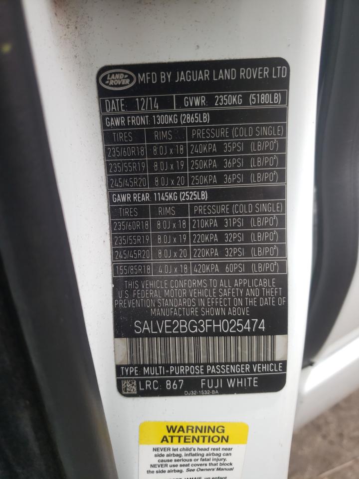 Photo 10 from auction – 2015 LAND ROVER RANGE ROVE with VIN SALVE2BG3FH025474