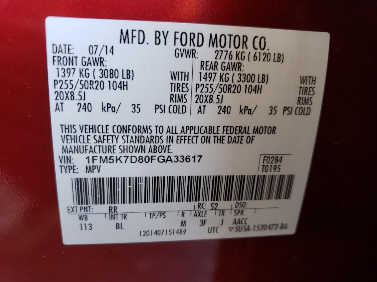 Photo 10 from auction – 2015 FORD EXPLORER X with VIN 1FM5K7D80FGA33617